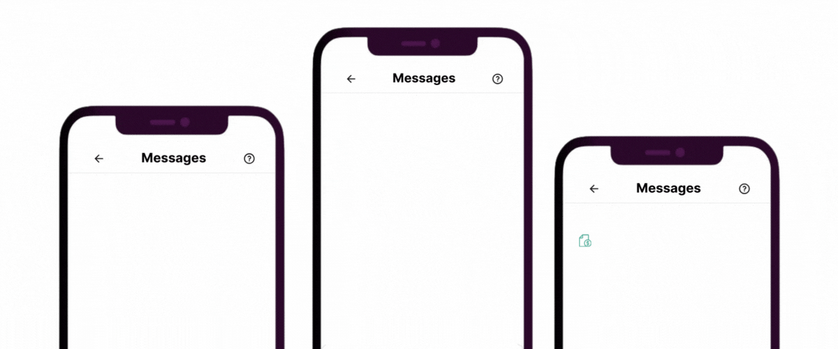 Three smartphones showing text message reminders for bail payments and court dates
